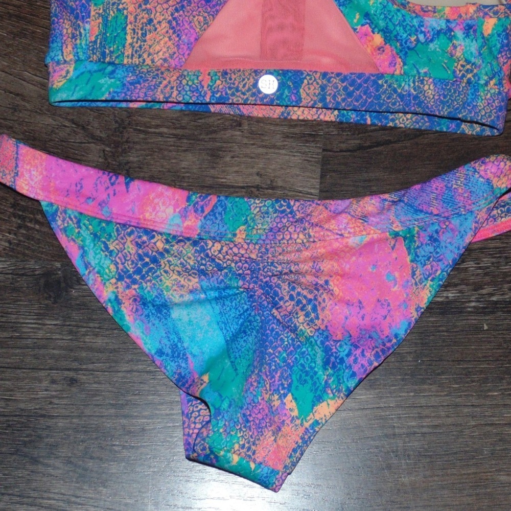 Salty Honey Bikini Set Women Size M Multi Color New Snakeskin Mesh 2 Piece Swim - Picture 7 of 9